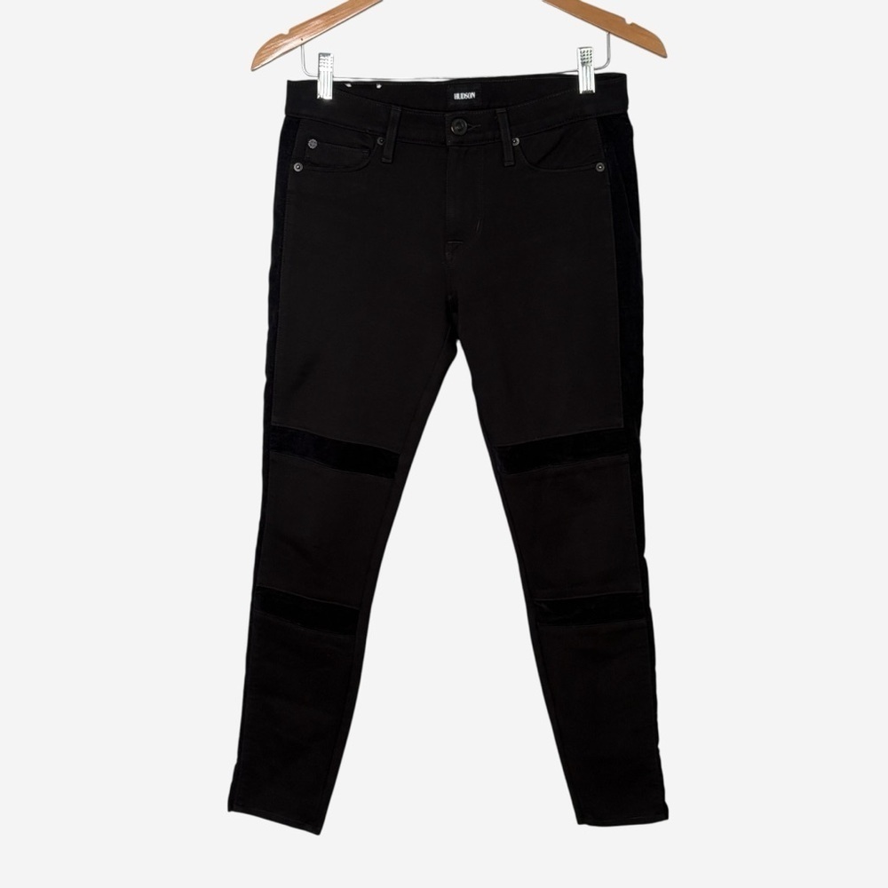 Hudson Amory Super Skinny Black Ankle Jeans Size 27 Velvet Contrast Stripes - Picture 3 of 13